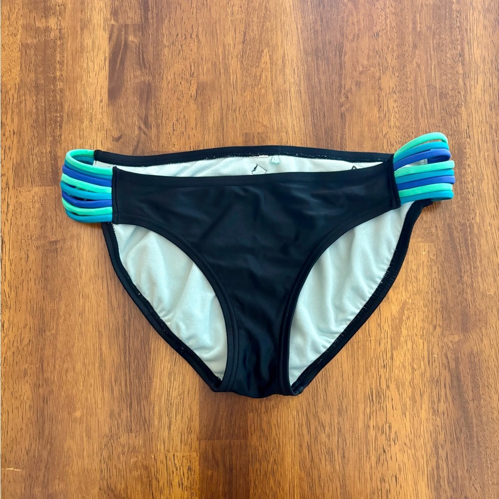 Prana Black Bikini Bottom with Blue and Green Straps